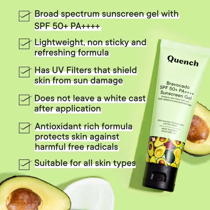 QUENCH BRAVOCADO SPF 50+ PA++++ SUNSCREEN GEL 50ML