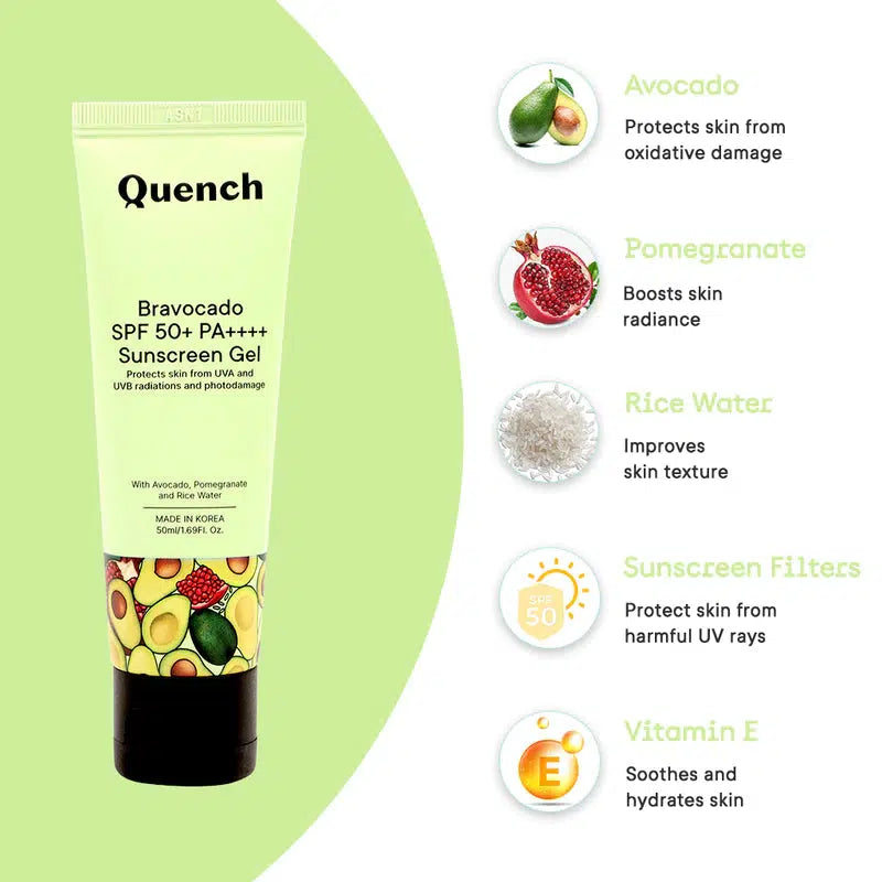 QUENCH BRAVOCADO SPF 50+ PA++++ SUNSCREEN GEL 50ML