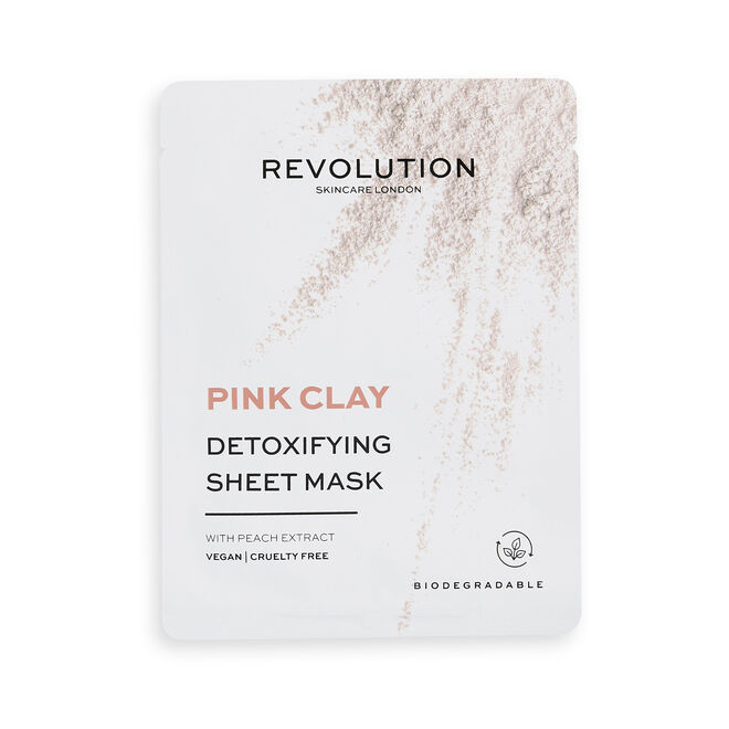 REVOLUTION SKINCARE BIODEGRADABLE DETOXIFYING PINK CLAY SHEET MASK 5 PACK