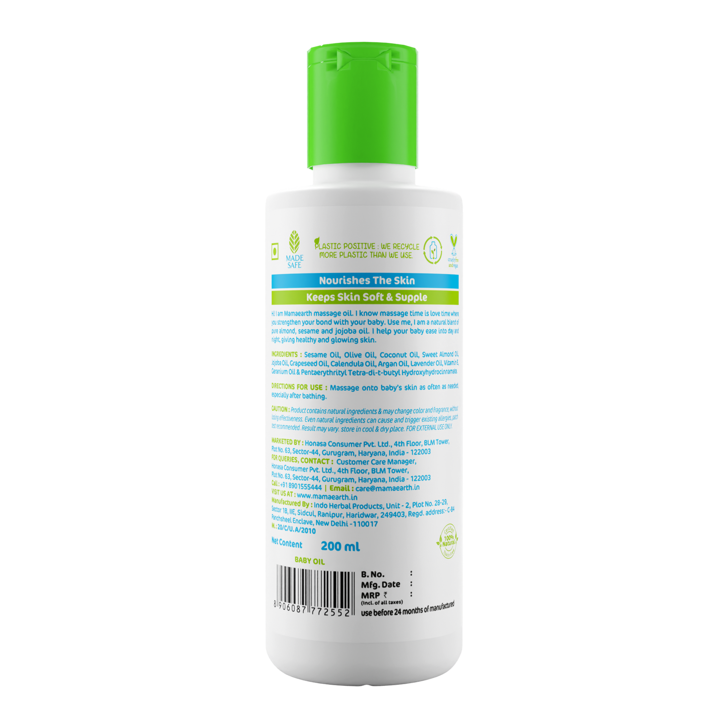SOOTHING MASSAGE OIL FOR BABIES WITH SESAME, ALMOND AND JOJOBA OIL - 200ML