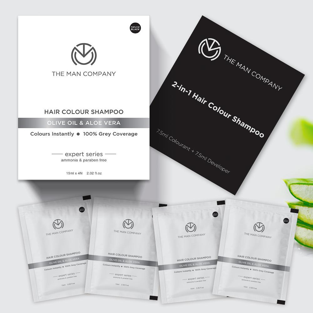 HAIR COLOUR SHAMPOO- BLACK | OLIVE OIL & ALOE VERA (15ML x 4)