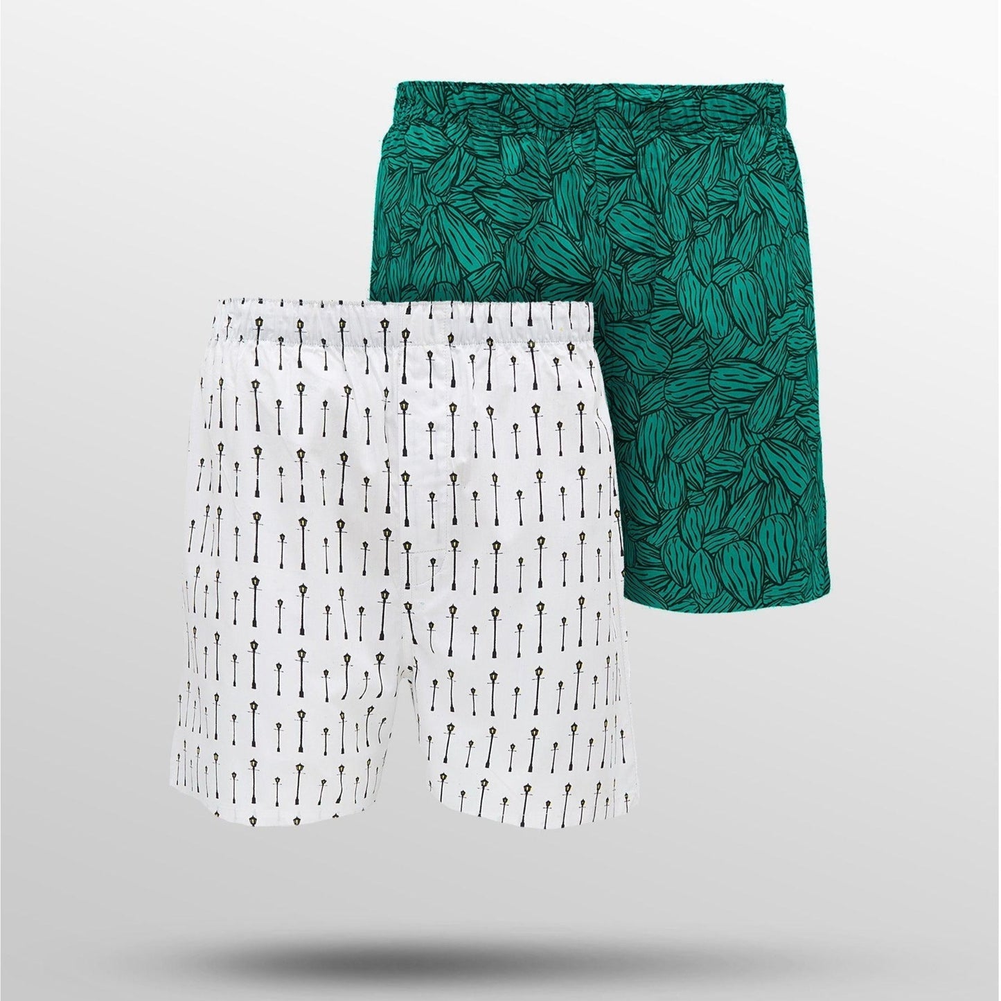 PACK OF 2 SUPER COMBED COTTON BOXER SHORTS: ALMOND / STREET LAMP