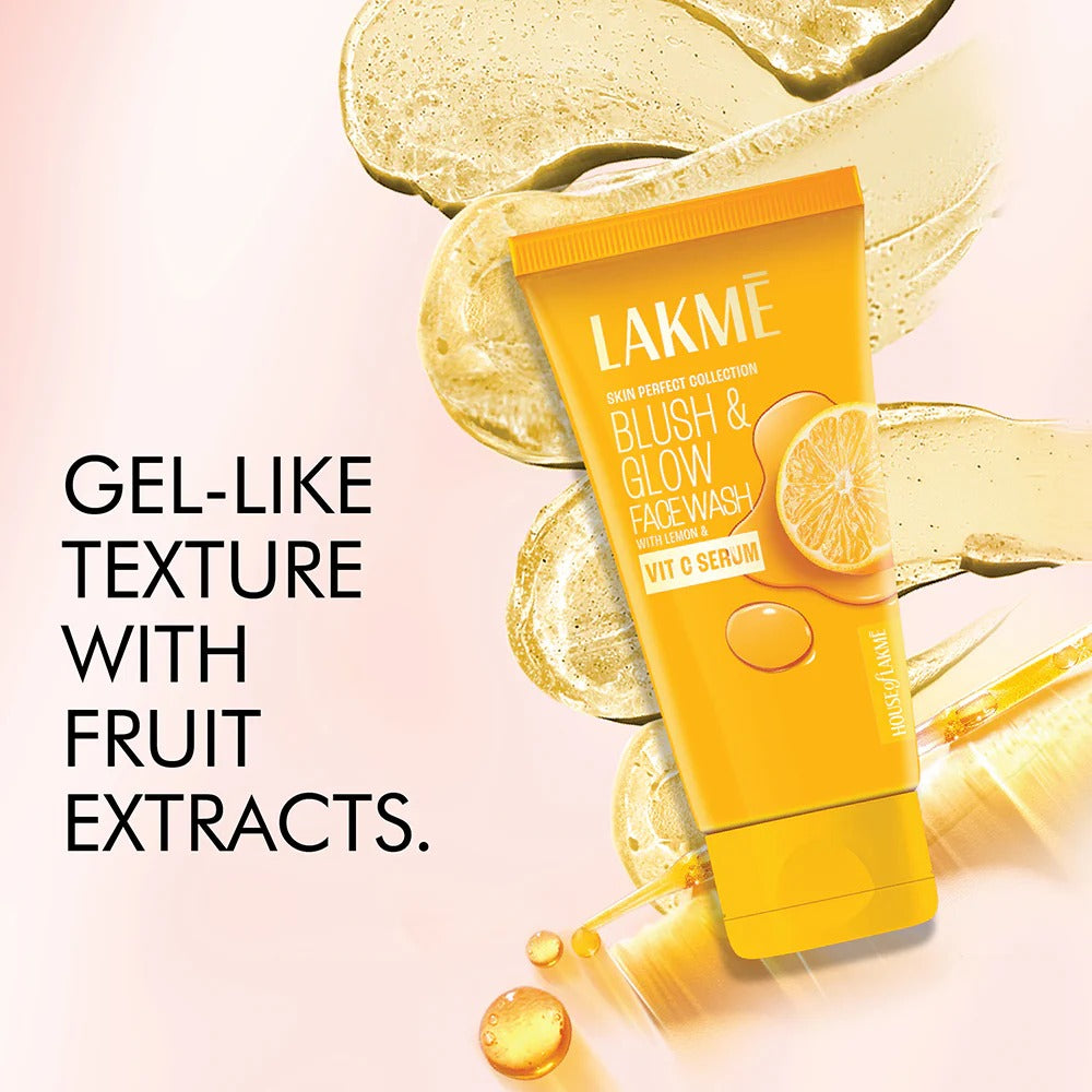 LAKME BLUSH & GLOW BRIGHTENING LEMON FACEWASH, WITH VITAMIN C SERUM 100G