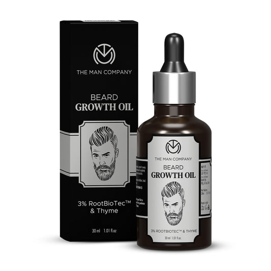 The Man Company Beard Growth Oil 30ml — bottle and box, 3% RootBioTec and thyme