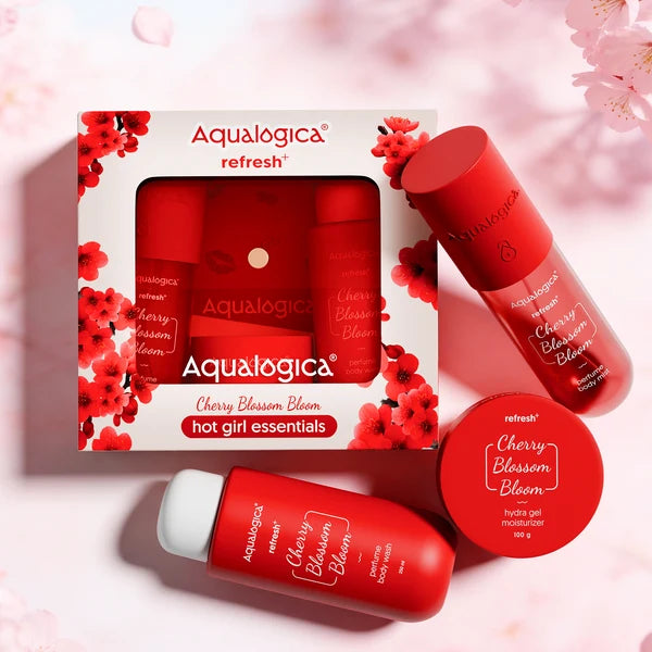 Aqualogica Cherry Blossom Bloom (Hot Girl Essentials) | With Sling Bag & Charms | Perfume Body Wash | Perfume Body Mist | Hydra Gel Moisturizer | Fragrance | Gift Set | Gifting For  Special Occasions | Premium Gift Pack