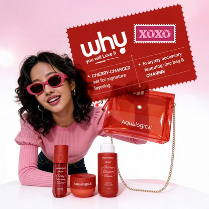 Aqualogica Cherry Blossom Bloom (Hot Girl Essentials) | With Sling Bag & Charms | Perfume Body Wash | Perfume Body Mist | Hydra Gel Moisturizer | Fragrance | Gift Set | Gifting For  Special Occasions | Premium Gift Pack