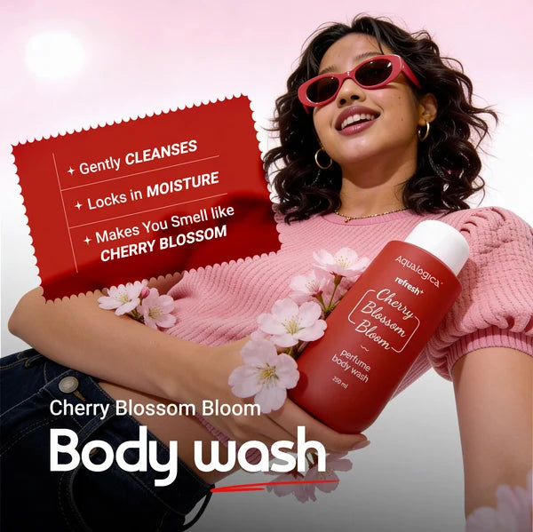 Aqualogica Cherry Blossom Bloom (Hot Girl Essentials) | With Sling Bag & Charms | Perfume Body Wash | Perfume Body Mist | Hydra Gel Moisturizer | Fragrance | Gift Set | Gifting For  Special Occasions | Premium Gift Pack