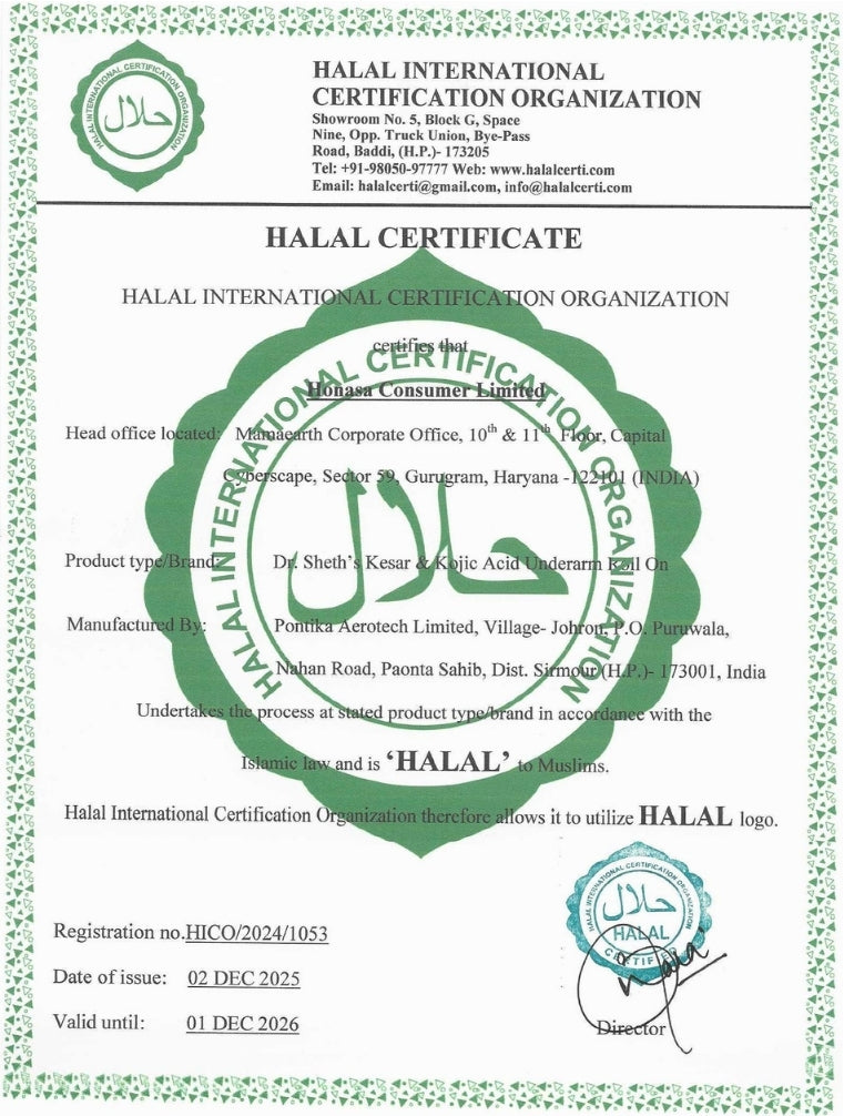 DR. SHETH'S KESAR & KOJIC ACID UNDERARM ROLL ON 50 ML