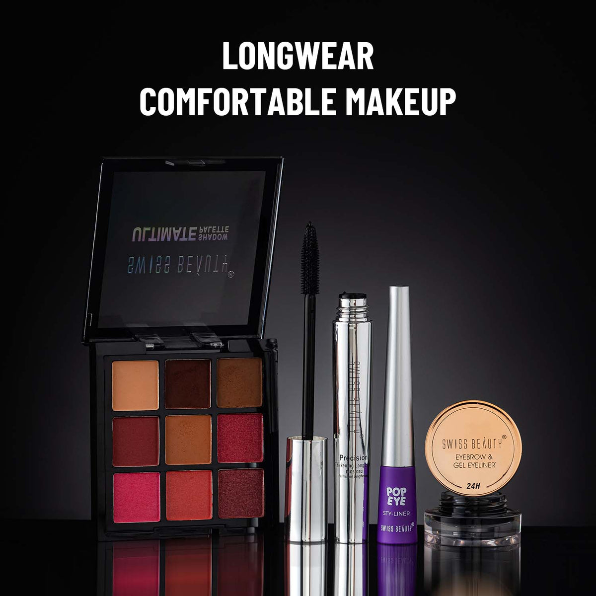 Swiss Beauty Ultimate Eyeshadow Palette — product detail: longwear styling