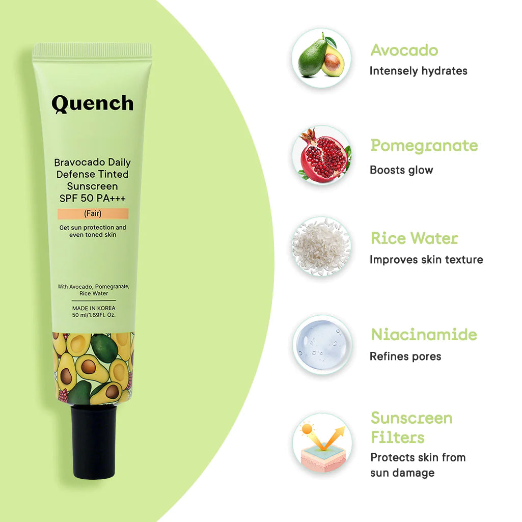 QUENCH BRAVOCADO (LIGHT) DAILY DEFENSE TINTED SUNSCREEN SPF 50 PA+++ 50ML