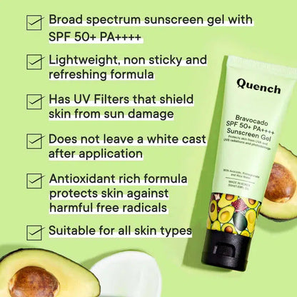 QUENCH BRAVOCADO SPF 50+ PA++++ SUNSCREEN GEL 50ML