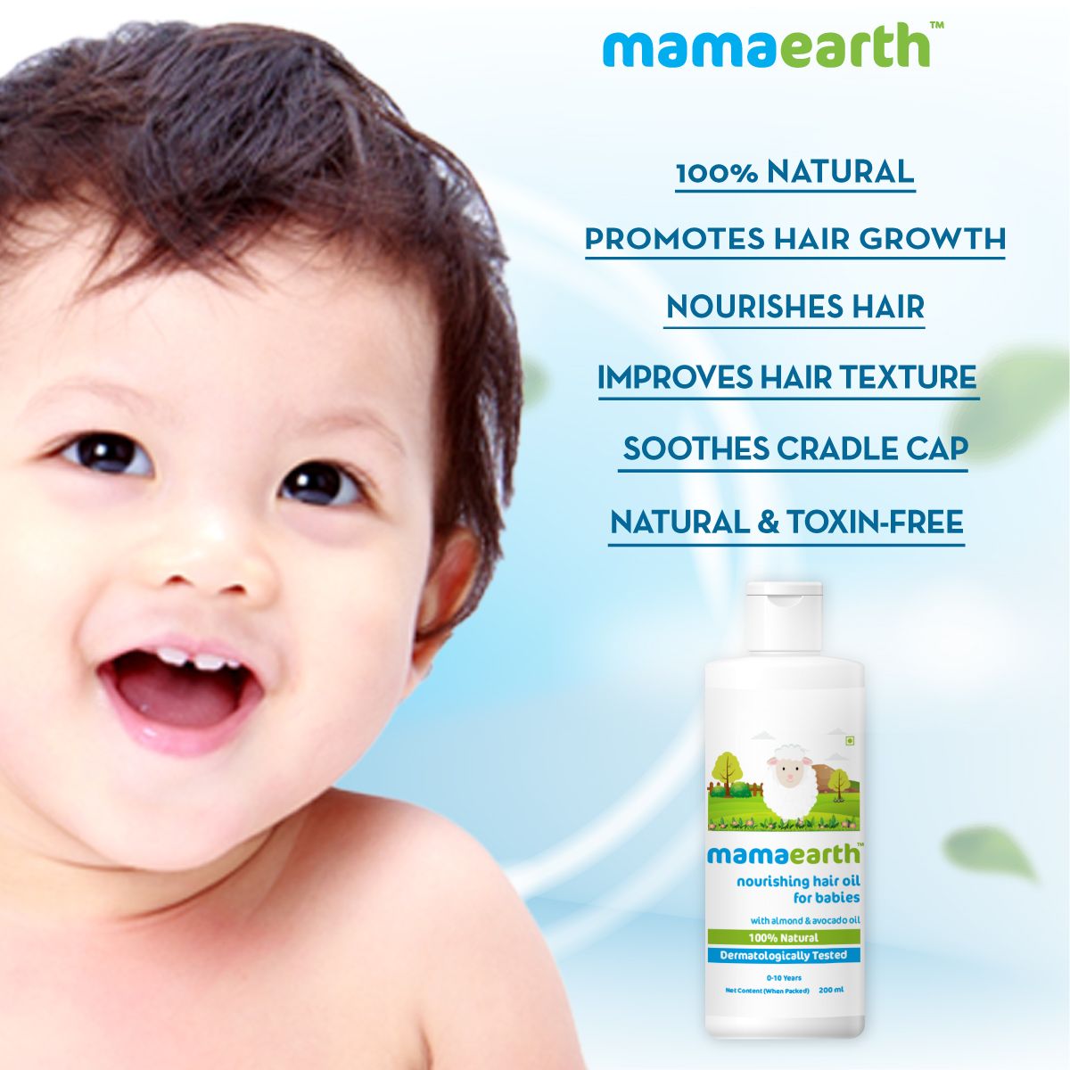 NOURISHING HAIR OIL FOR BABIES WITH ALMOND AND AVOCADO OIL - 200 ML