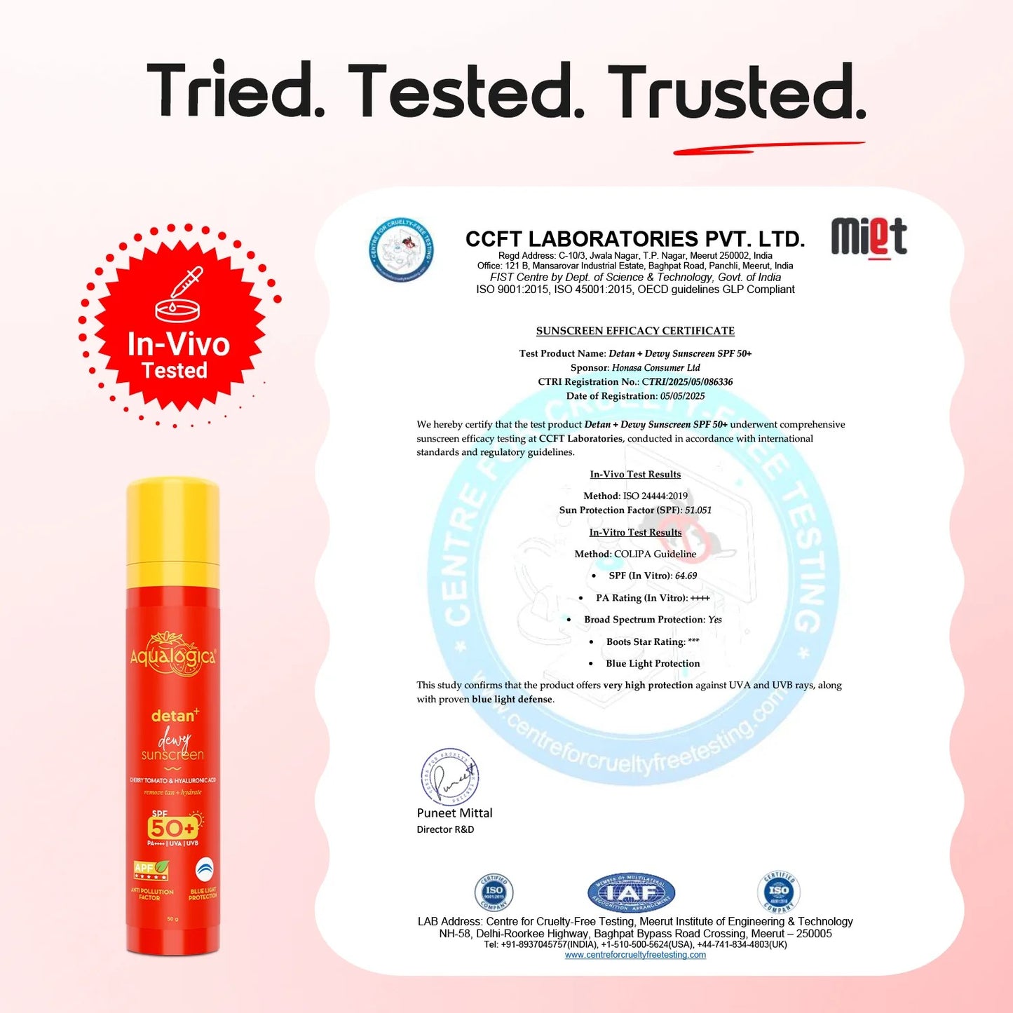 DETAN+ DEWY SUNSCREEN IN-VIVO TESTED SPF 50+ PA++++ WITH CHERRY TOMATO & HA - 50 G