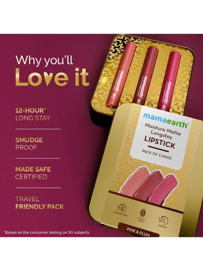MOISTURE MATTE LONGSTAY LIPSTICK PACK OF 3 MINIS - PINK & PLUM
