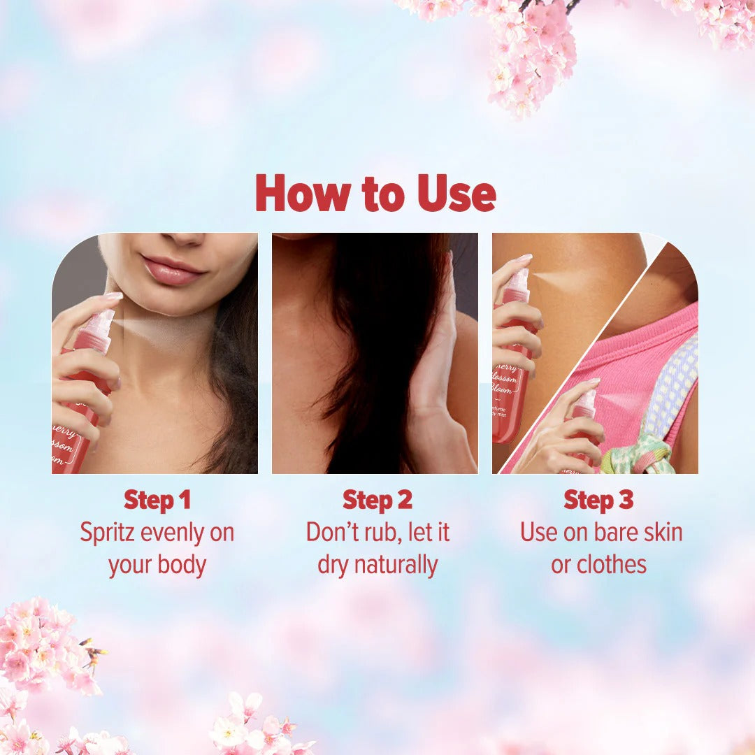 REFRESH+ CHERRY BLOSSOM BLOOM PERFUME BODY MIST WITH ZEMEA AND HYALURONIC ACID 150 ML