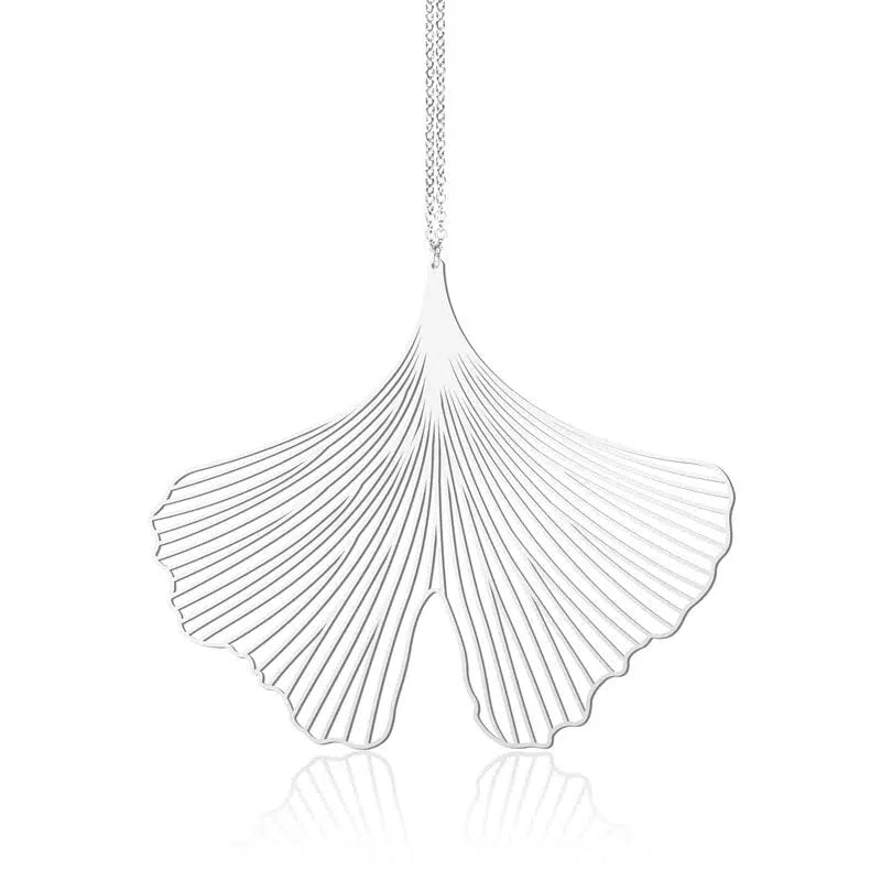 GINKGO PENDANT LARGE SILVER WITH CHAIN