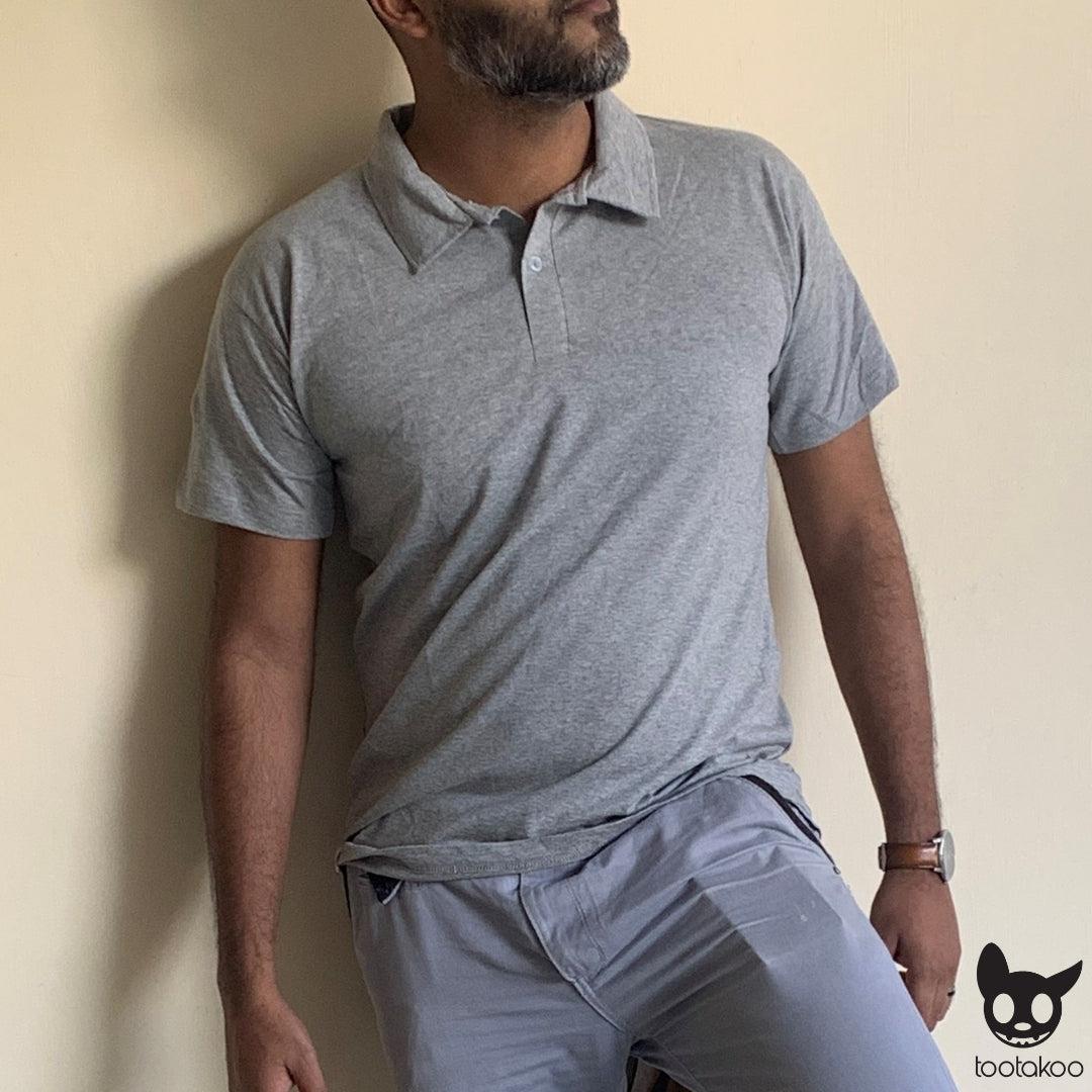 HOOMAN ESSENTIALS (HE) COTTON POLO SHIRT GREY MELANGE