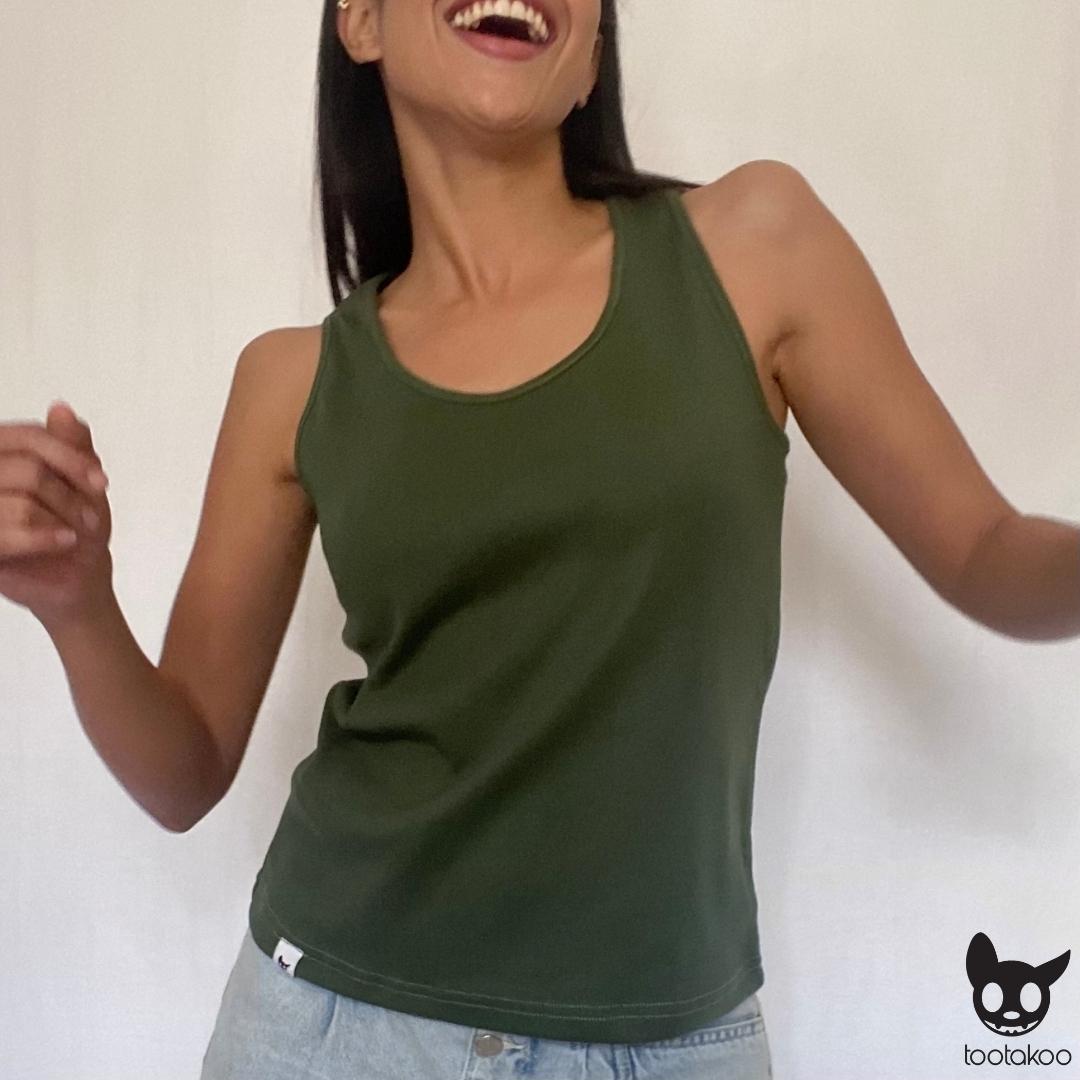 HOOMAN ESSENTIALS (SHE) RIBBED TANK TOP OLIVE