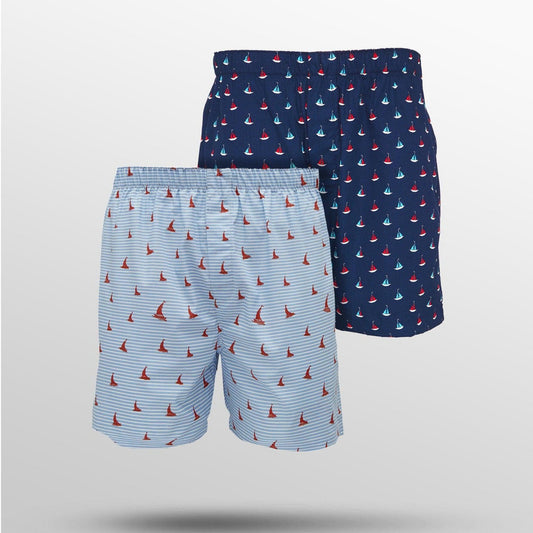 PACK OF 2 SUPER COMBED COTTON BOXER SHORTS: NAUTICAL STRIPE / SHELL BOAT