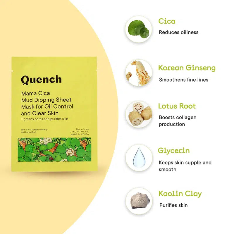 QUENCH MAMA CICA MUD DIPPING SHEET MASK FOR OIL CONTROL AND CLEAR SKIN