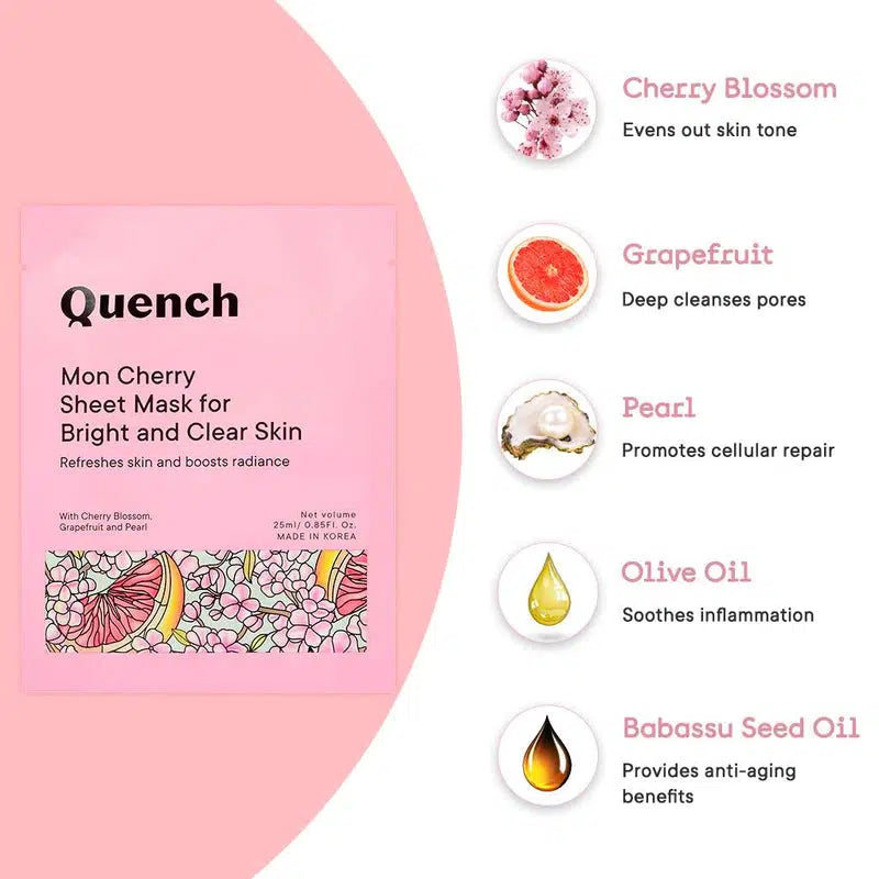 QUENCH MON CHERRY SHEET MASK FOR BRIGHT AND CLEAR SKIN